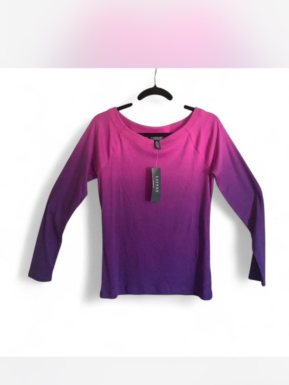 Ralph Lauren Ombre Long-Sleeve Scoop Neck Top - Pink to Purple size L